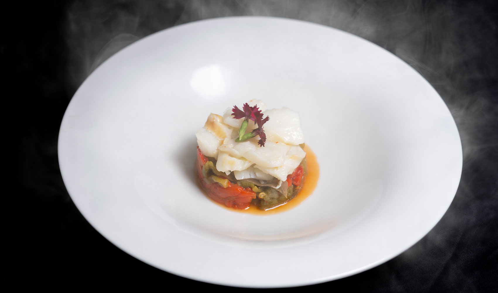 Asadillo de pimientos caramelizados con bacalao